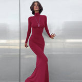 Toloer Autumn Winter Hot Girl High Collar Long Sleeve Collect Purse Hip Sexy Slim Fishtail Dress Women's Clothing-Outfit