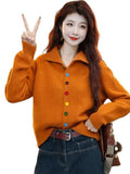 Toloer Goods Color Single Row Buckle Long-Sleeved Top Women Soft Glutinous Comfortable Warm Autumn And Winter Thin Thick Sweater