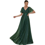 Dress V-Neck Long Large-Size Chiffon Banquet Bridesmaid Dress Horn Sleeve Dress Dress Dress