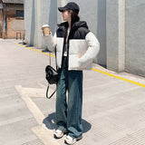 Ken Bean Wind Spell Color Hooded Padded Clothes Female Short Style 2024 Winter New Fashion Loose Small Bread Jacket-Outfit