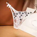 embroidery hollow mesh transparent thong women's sexy ultra-thin panties Thong Panties Sexy