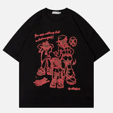 Street Hip Hop Pattern T-shirt Y2K Harajuku Hand Painted Cartoon Print Plus Loose T-shirt 2023 Men's Casual Cotton