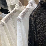 Toloer Soft Very Special Letter Lace Shirt Sexy Perspective Mesh Gauze Spring 2024 New Long-Sleeved T-Shirt