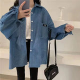 Shirt Women Autumn Long-Sleeved Top Spring And Autumn Korean Version Of Loose Bf Lazy Boyfriend Wind Blue Shirt