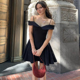 Toloer Women's Autumn Winter New Sexy Little Black Dress Temperament Royal Sister Waist Belt A Word Dress Female-Outfit