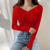 Women's Sweater Korean Bottom Knitwear Long-sleeved Tops Off-the-shoulder Slim Sweater Woman 2022 Autumn and Winter New