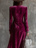 Dress 2025 New Women's Suit And Collar Temperament British Style Double Buckle Body Gold Velvet