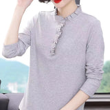 2023 New T-shirt Loose Large Short Sleeve Women's Blouse Solid Color Button Folds O-Neck Casual Fashion Tops-Outfit