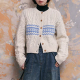 Striped Twist Sweater Coat Female Autumn Winter Languid Lazy Wind Short Money Inside Build Knit Cardigan Jacket-Outfit
