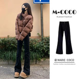 Black Micro-Tight Jeans 2025 New Autumn And Winter Large-Size Trousers Showing Thin Plus Thick Straight