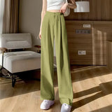 Toloer Leg Pants Women's Pants Down Loose High Waist Yellow Trousers Spring And Autumn Suit Narrow Version Straight Tube Casual Floor Trousers-Outfit