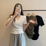 Toloer V-Neck Short-Sleeved T-Shirt Women 2024 Summer New Design Sense Slim Slim Short Students Slim Jacket