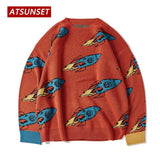 Full Rocket Launch Embroidery Sweater Harajuku Retro Style Knitted Sweater Autumn And Winter Cotton Pullover