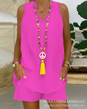 Women's New Solid Color Vertical Collar Sleeveless Casual Suit LZR14529K Series-Outfit