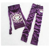 Toloer Piece Casual Velet Tracksuit Women's Sets Hooded Long Sleeve Women Zipper Suit Spring Fall Letter Pattern Sport Pants 1215-0-Outfit