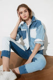 Trendyol With Color Block Denim Jacket Winter Women Coat Clothing Warm Coat New Thick Autumn 2021 Fashion Blue