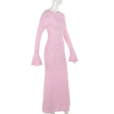 Pink Long Sleeve Floral Design Maxi Dress-Outfit
