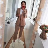 2022 New Autumn Winter Women's Pant Suit Double Breasted Notched Blazer Jacket & Pant Office Wear Women Suit Female