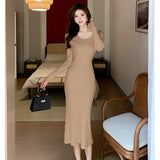 Pat Gentle Little Whine Fine Knitting Hanging Neck Pure Desire Forked Dress Autumn And Winter Temperament Waist Waist Hip Length Skirt-Outfit