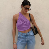 Ruched One Shoulder Crop Top-Outfit