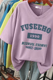 100% Cotton M-6XL T Shirt Letter Print 90S Tshirt Short Sleeve Women's Top Summer Couple O Neck Oversized T