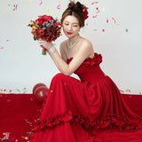 Bridal Little Man 2025 New High-End Engagement Dress Dress Red Breasted Banquet Evening