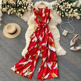 Women Korean Tank Rompers Sexy Sleeveless Off Shoulder Jumpsuits Summer Casual Streetwear Wide Leg Long