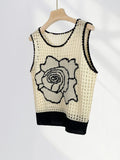 Toloer Little Sister Korean Department Rose Knit Vest Coat Female French Hollow Out Hook Flower Sleeveless Jacket Early