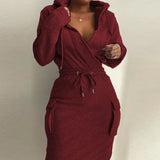 Toloer Women's Wear Early Spring 2024 New Temperament Elegant Solid Color Hooded Rope Top Slim Suit