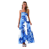 Women's Summer Fashion Print Strip Slings Sexy Big Swing High Waist Dress