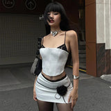 White Tube Top With Lace Patchwork And Mini Skirt Set-Outfit
