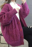 Women Knitting Cardigans Casual V-Neck Long Sleeve Daily Solid Color Fashion Loose Single Breasted Sweater