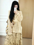 Knitted Blouse Girls Summer And Autumn Korean Version Simple Loose Casual Small Blouse Bf Lazy Wind Sunscreen Shirt-Outfit