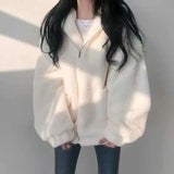 Hooded Ladies Plus Velvet Thick Coat All-match Jacket Pure Yellow Sweet and Cute Autumn and Winter Lamb Wool Loose Coat