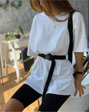 Two-piece Set With Belt Solid Color