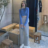 Toloer Tie Long Sleeve T-Shirt Female Spring Fall 2024 New Design Sense Short Top Ins Tide Crop Bottom Shirt-Outfit