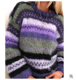 And Winter Rainbow Loose Fashion Jacket Sweater Casual Warm Knitwear Women's