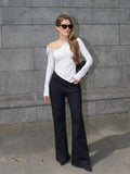 Autumn Irregularly Exposed Shoulder Buckle Shirt Female Pure Desire To Slim Slim Personality Design Fashion