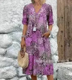 New Printed Summer V-Neck Casual Holiday Bag Dress Home Clothes