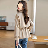 Small Short Trench Coat Lady 2024 Spring Autumn New Versatile Fashionable European Goods Hot Style Waist Casual Coat-Outfit
