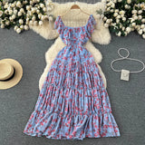 Atmosphere Feeling Flower Small Flying Sleeve Dress Female Summer Fold Lotus Leaf Edge Minority French High-Grade Orange Stalk Dress-Outfit