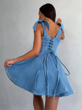 Feeling Autumn And Winter Dress Blue Fish Bone Waist Sexy Hottie Cowboy Vest Dress Autumn