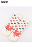 Cartoon Harajuku Rabbit Fox Bear Deer Cute Fluffy Coral Velvet Women Cotton Socks Autumn Winter Thick Warm Home Floor