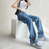 Toloer Sense Wide Leg Jeans Female Autumn High Waist Show Thin Loose Large Size Versatile Straight Tube Drag Pants Tide Ins-Outfit