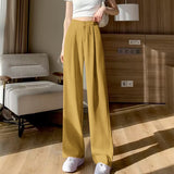 Toloer Leg Pants Women's Pants Down Loose High Waist Yellow Trousers Spring And Autumn Suit Narrow Version Straight Tube Casual Floor Trousers-Outfit