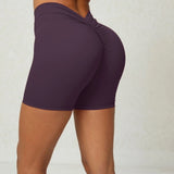 Toloer V Wrinkle Tight Hip Yoga Shorts New No Embarrassment Line Peach Hip Fitness Shorts-Outfit