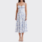 Toloer Women's New Floral Square Collar Sexy Slit Big Swing Autumn And Winter Dress