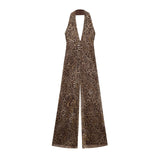 Homemade New Women's Animal Printed Embroidered Net Hanging Neck Trousers