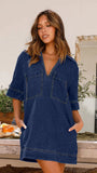 Toloer New Soft Denim Lapel Short Sleeve Loose Denim