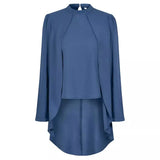 Toloer Autumn And Winter Casual Women's Wear Trend Solid Color Half High Collar Long Sleeves Fake Two Shirts Women-Outfit
